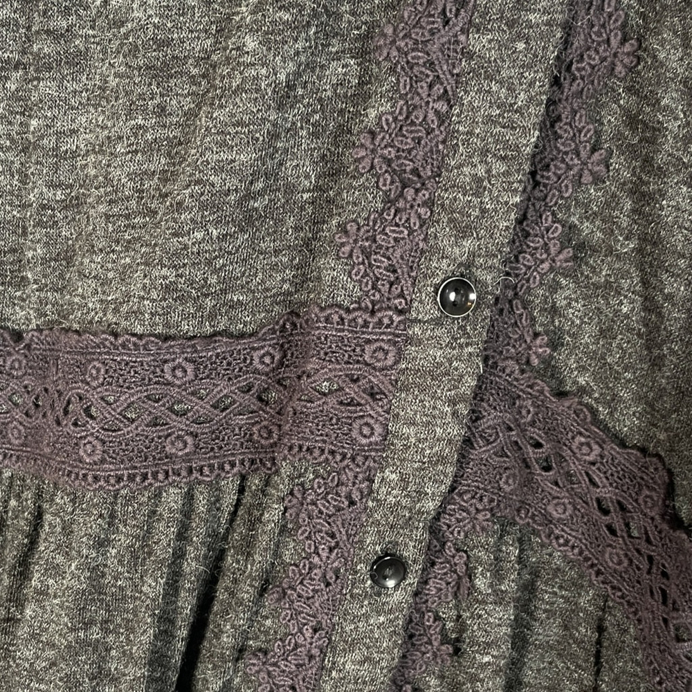 MONORENO Button Up Sweater LARGE Gray Lace Trim Boho Whimsigoth NEW - Picture 5 of 9